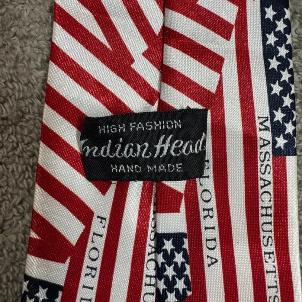 Indian Head Mens American Flag States Patriotic Tie Red White Blue Handmade